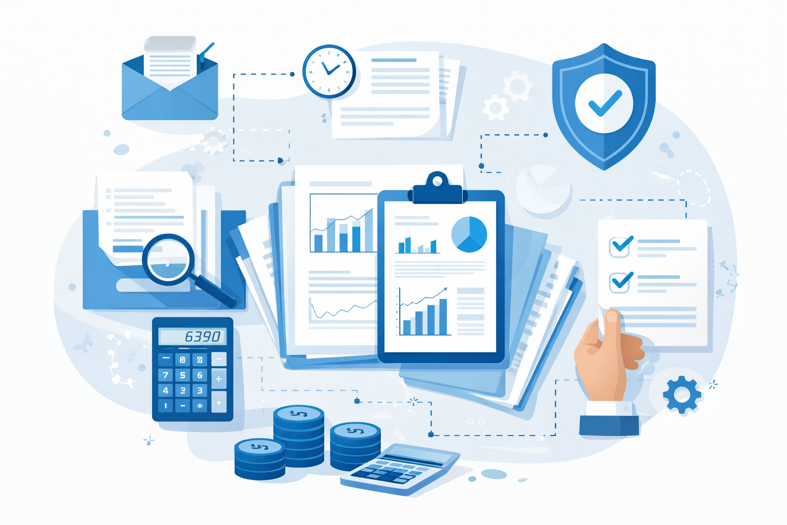Organização de documentos e relatórios financeiros